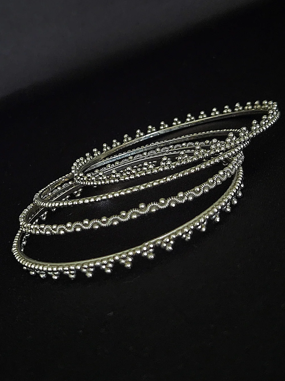 VTG Beaded Bangles Set of 4 - Boho, Tribal - Granulated Style, Silver-tone - 9